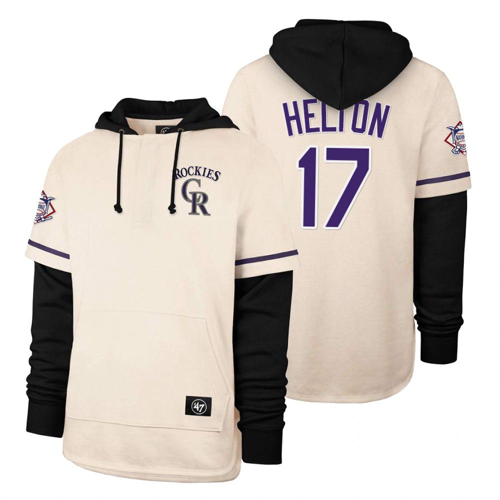Men Colorado Rockies #17 Helion Cream 2021 Pullover Hoodie MLB Jersey